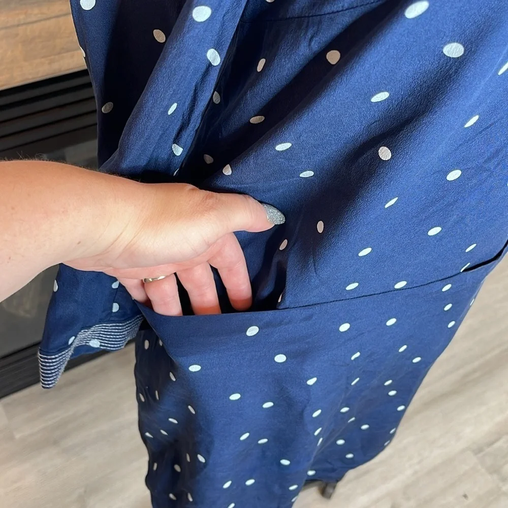 J. Crew Silk Shift Dress in Navy Polka Dot Size 4